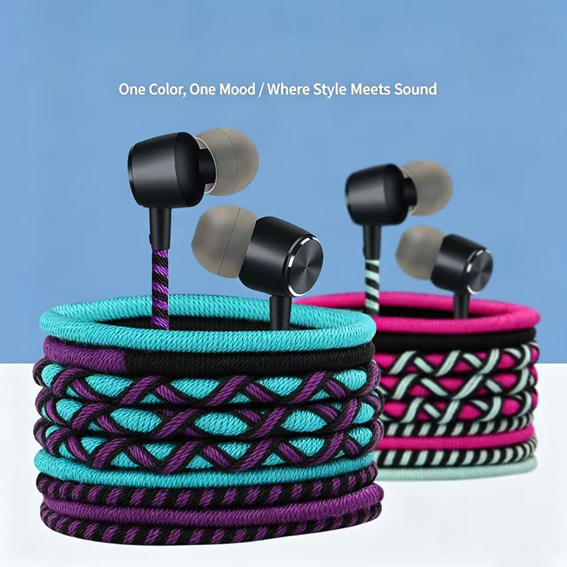 Wired Earphone Mic - سماعات أذن سلكية مضفرة بمقبس 3.5